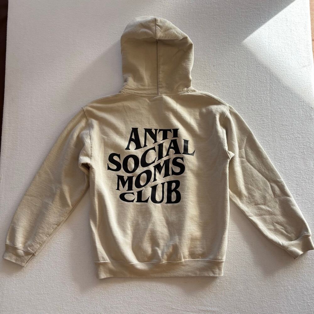 Anti Social Moms Club Hoodie Women’s Small Beige Black Graphic